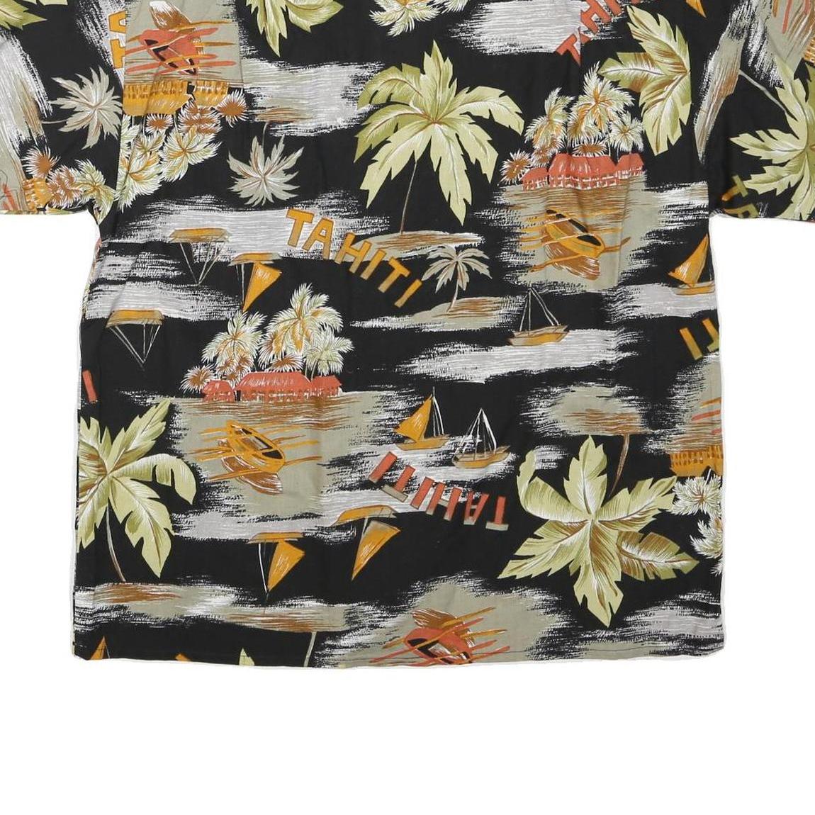 Womens Black Orange Tahiti Print Shirt Short Sleeve Collared L Cotton Blend