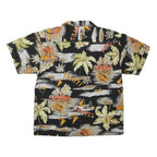 Womens Black Orange Tahiti Print Shirt Short Sleeve Collared L Cotton Blend