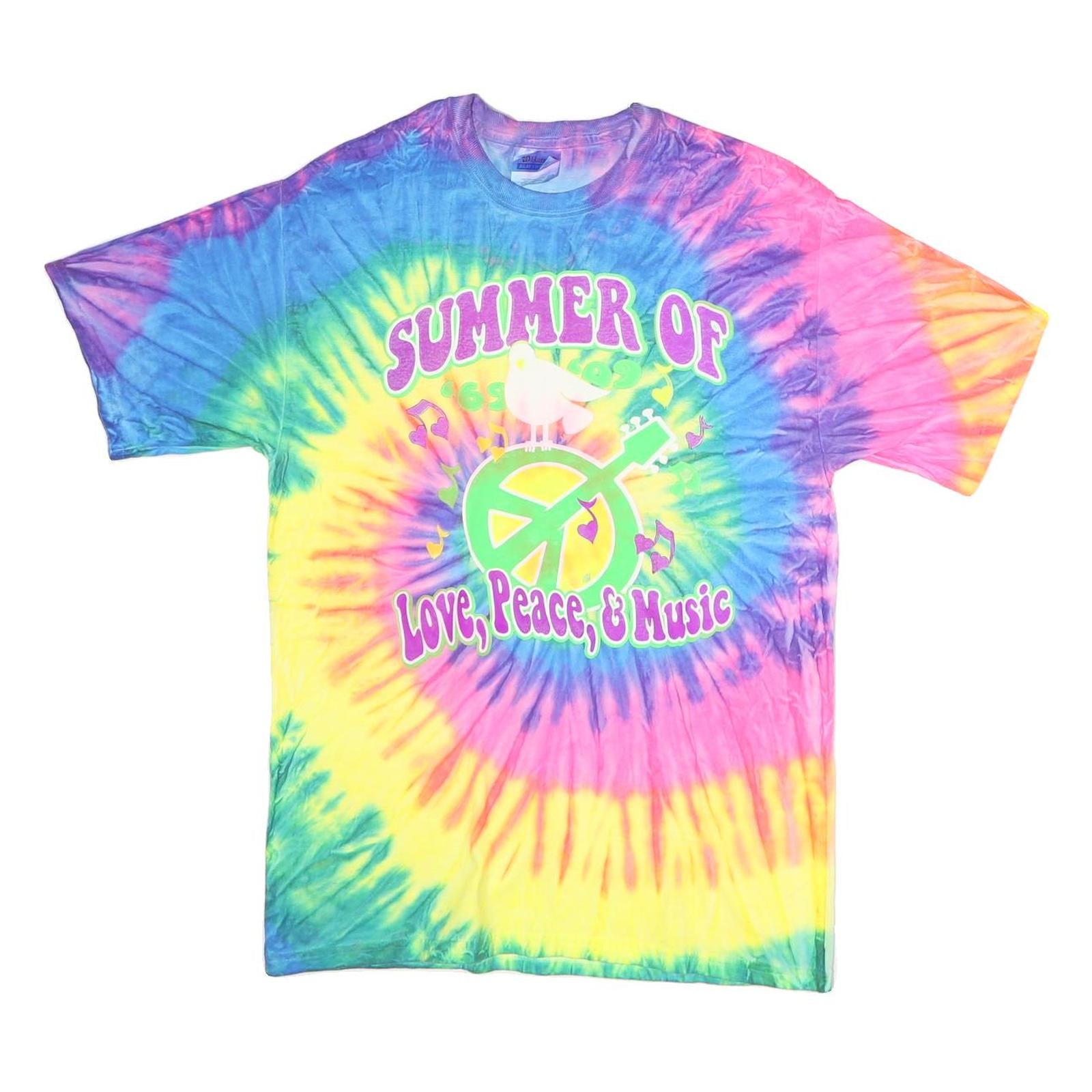 HANES Mens Multicolour Tie Dye Graphic T-Shirt M Short Sleeve Crew Neck Peace