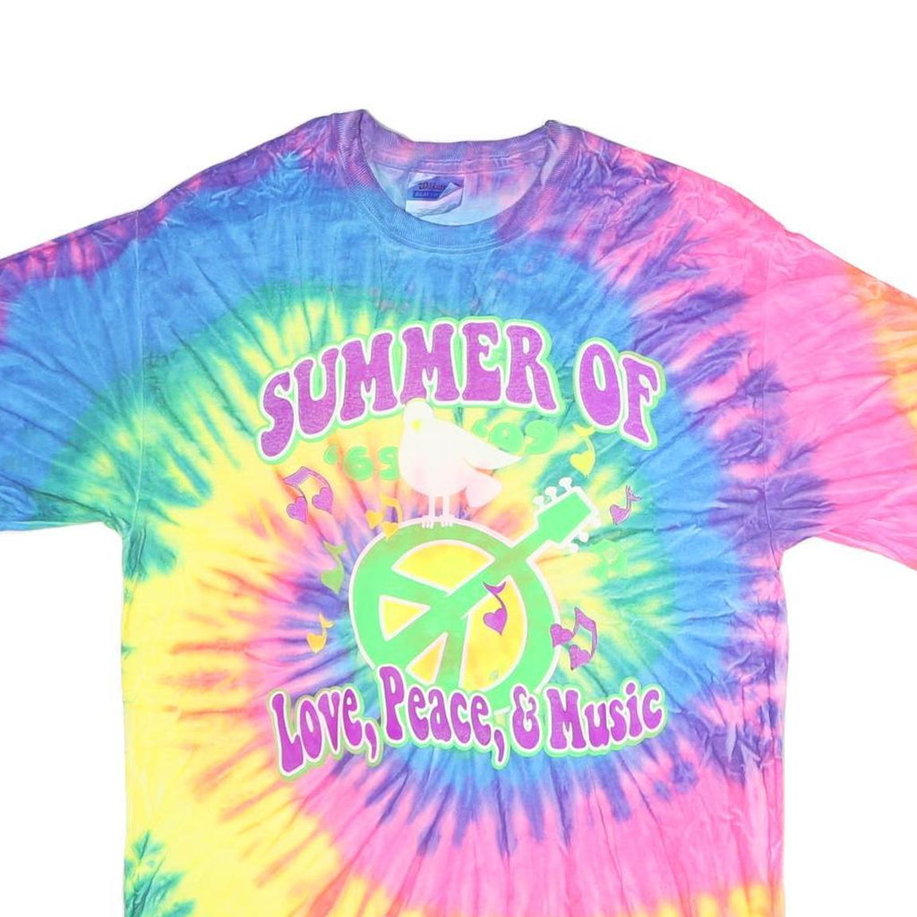 HANES Mens Multicolour Tie Dye Graphic T-Shirt M Short Sleeve Crew Neck Peace