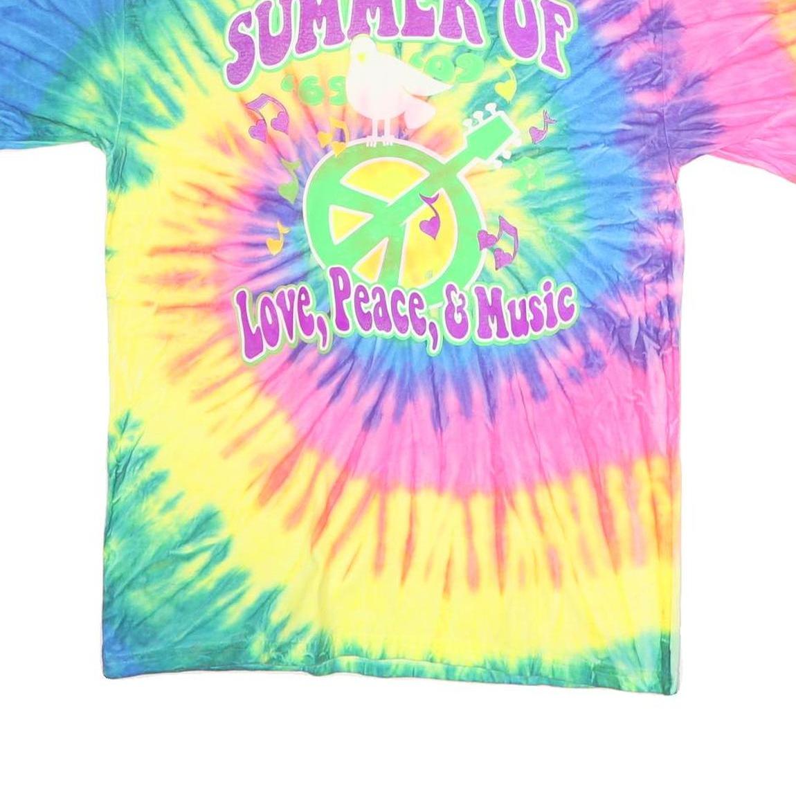 HANES Mens Multicolour Tie Dye Graphic T-Shirt M Short Sleeve Crew Neck Peace