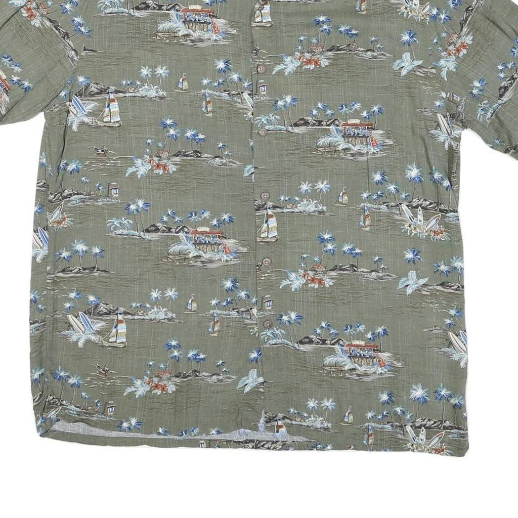 BATICK BAY Mens Green Rayon Hawaiian Shirt L Tropical Print Button Up Casual