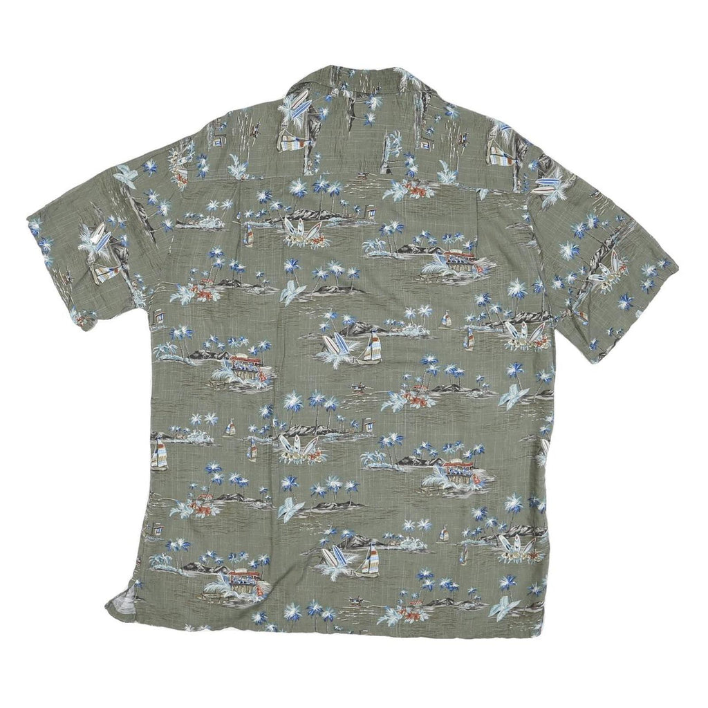 BATICK BAY Mens Green Rayon Hawaiian Shirt L Tropical Print Button Up Casual