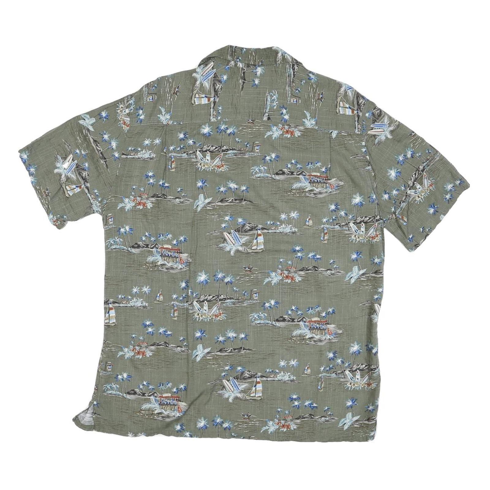 BATICK BAY Mens Green Rayon Hawaiian Shirt L Tropical Print Button Up Casual