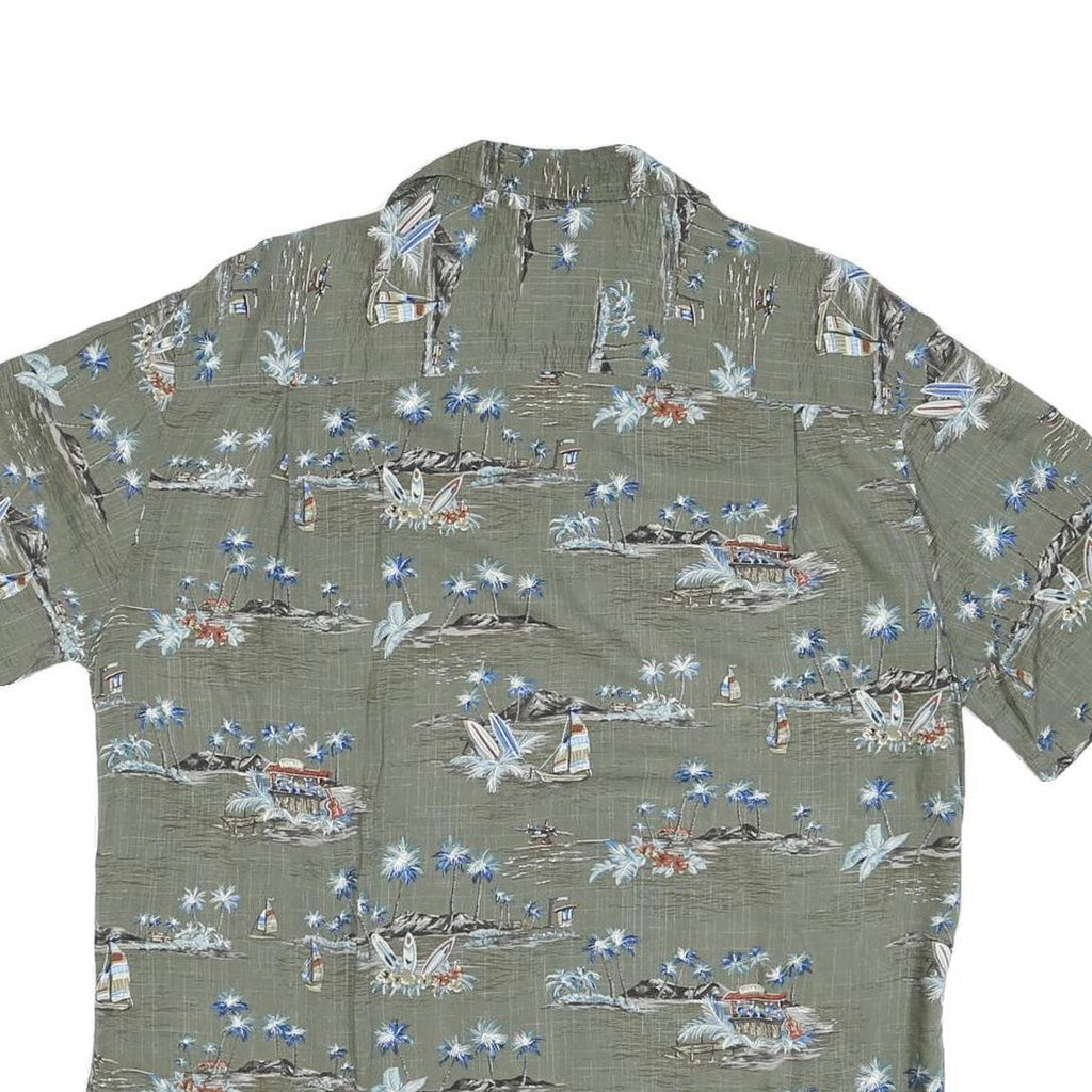 BATICK BAY Mens Green Rayon Hawaiian Shirt L Tropical Print Button Up Casual