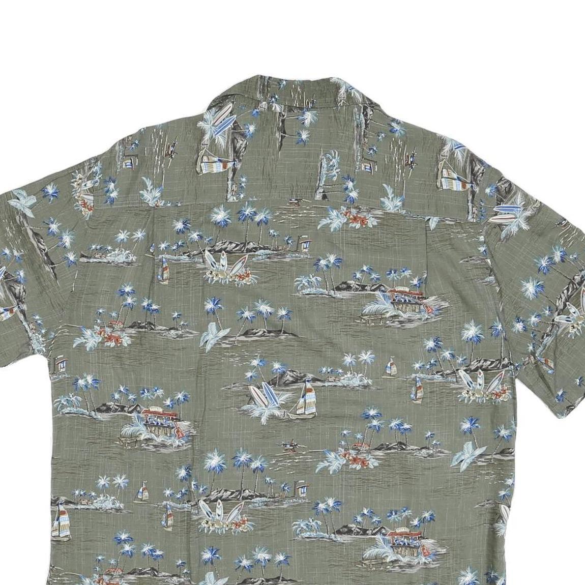 BATICK BAY Mens Green Rayon Hawaiian Shirt L Tropical Print Button Up Casual