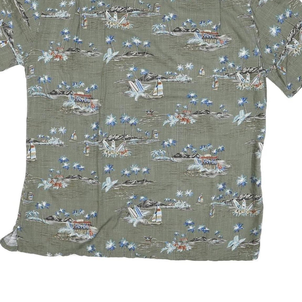 BATICK BAY Mens Green Rayon Hawaiian Shirt L Tropical Print Button Up Casual