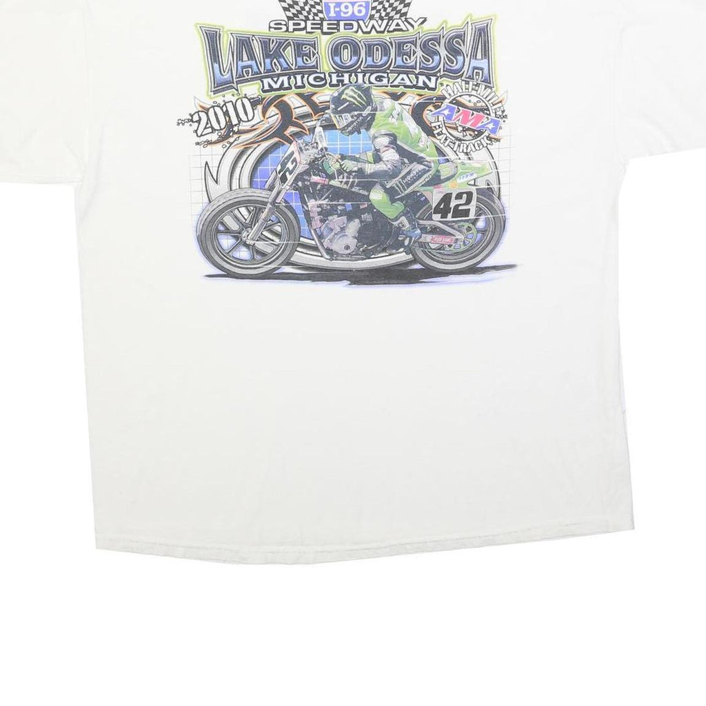 GILDAN Mens White Lake Odessa Michigan Speedway Graphic T-Shirt 2XL Short Sleeve