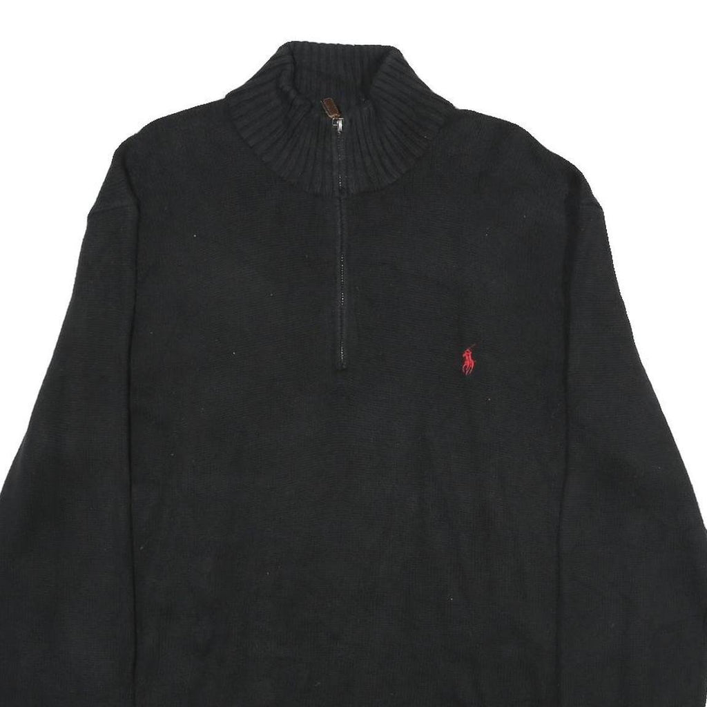 POLO RALPH LAUREN Mens Black Jumper Pullover Plain Crew Neck Basic Knit XL