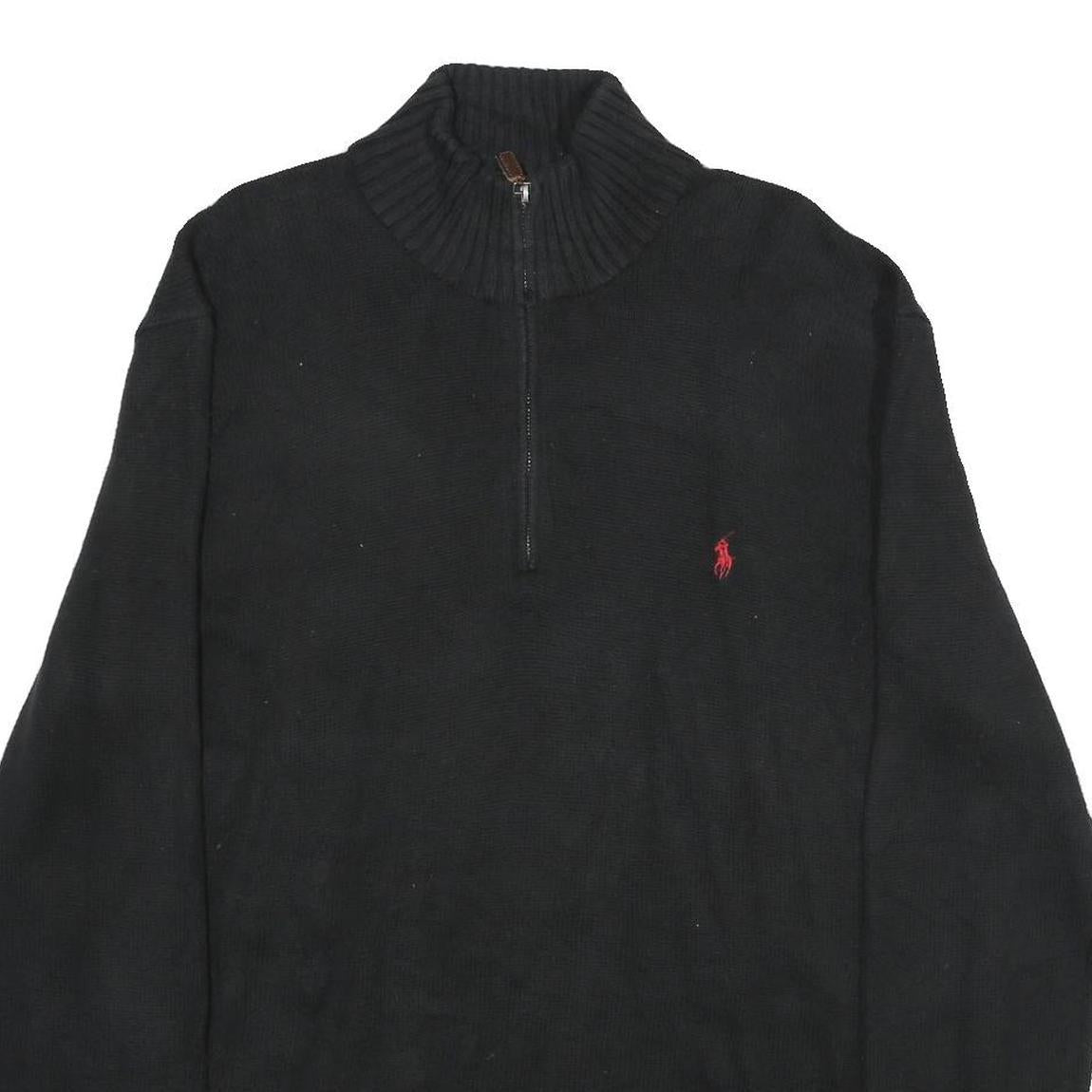 POLO RALPH LAUREN Mens Black Jumper Pullover Plain Crew Neck Basic Knit XL