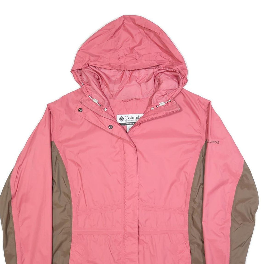 COLUMBIA Womens Pink & Brown Outdoor Jacket XL Nylon Colourblock Hooded Zip