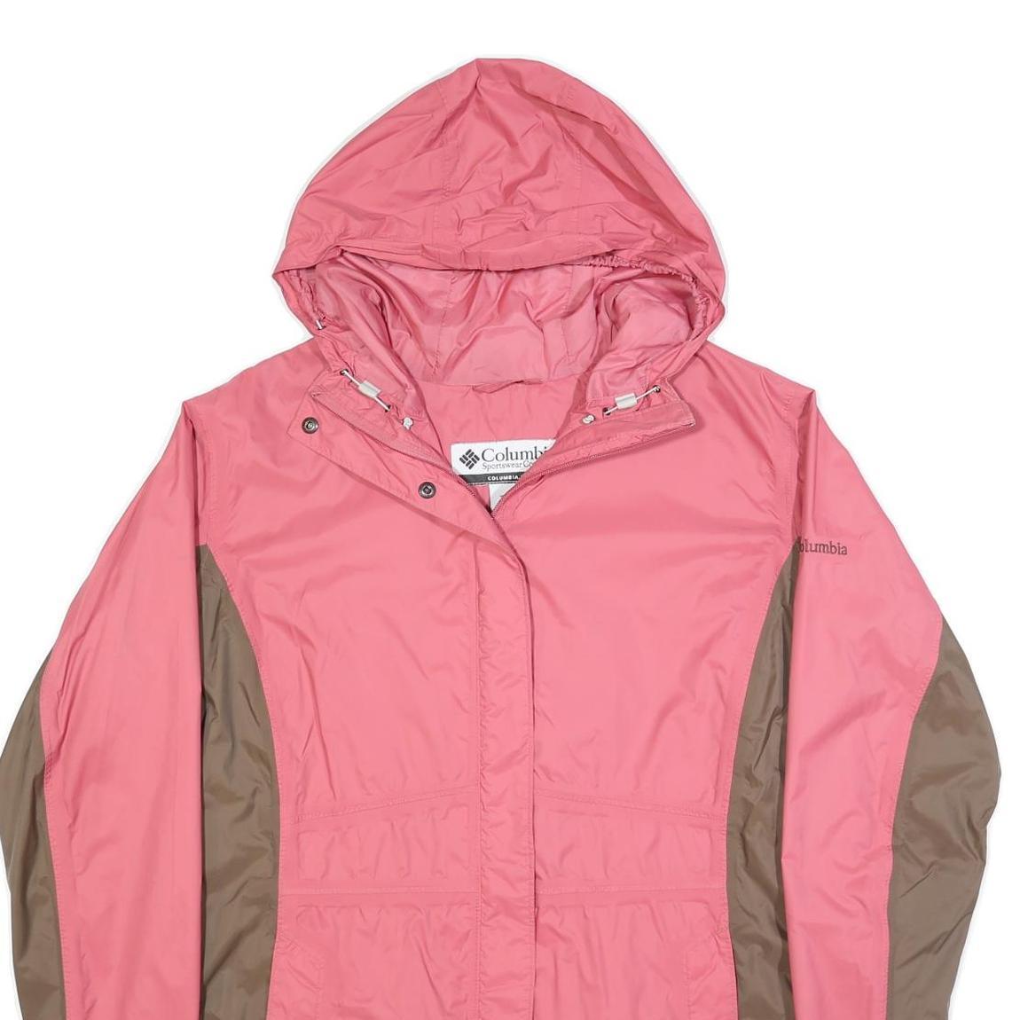 COLUMBIA Womens Pink & Brown Outdoor Jacket XL Nylon Colourblock Hooded Zip