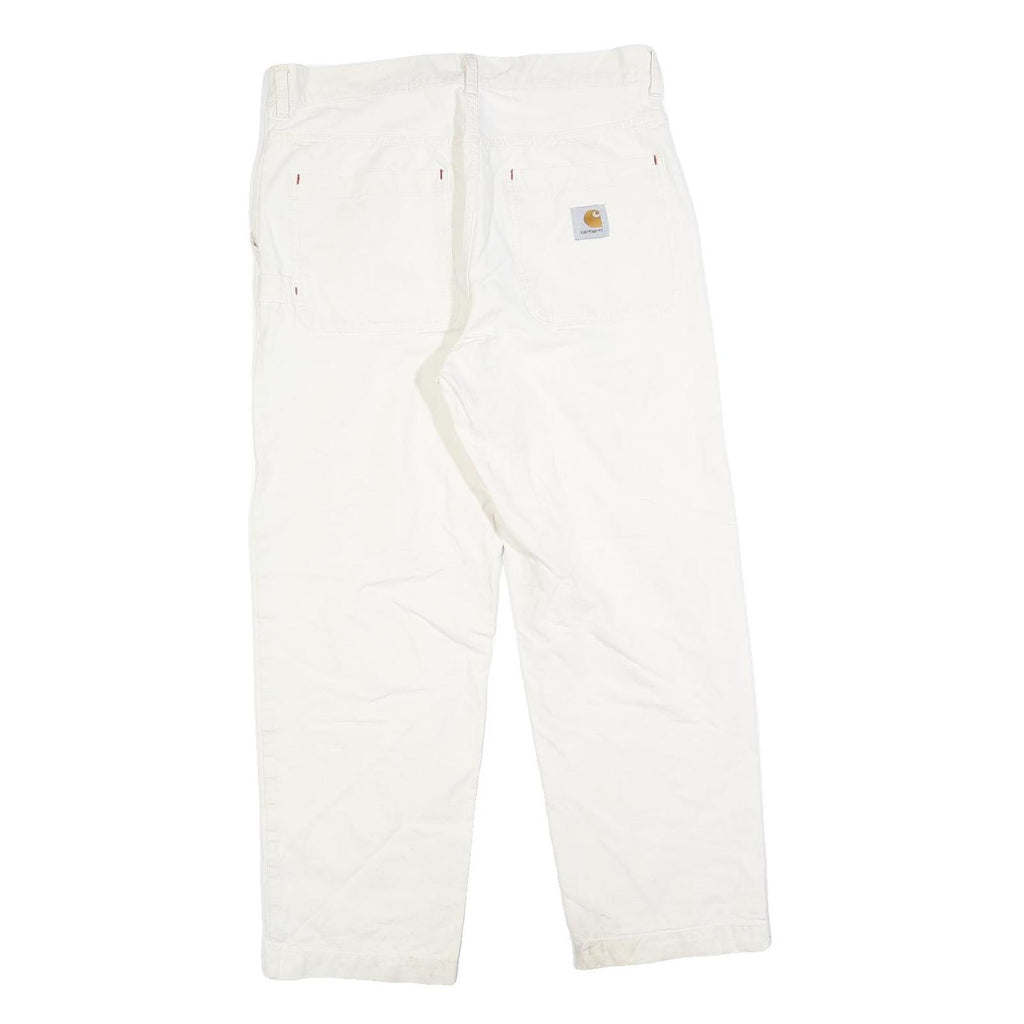 CARHARTT Mens Jeans White Regular Straight Denim W34 L28 Workwear Durable Zip