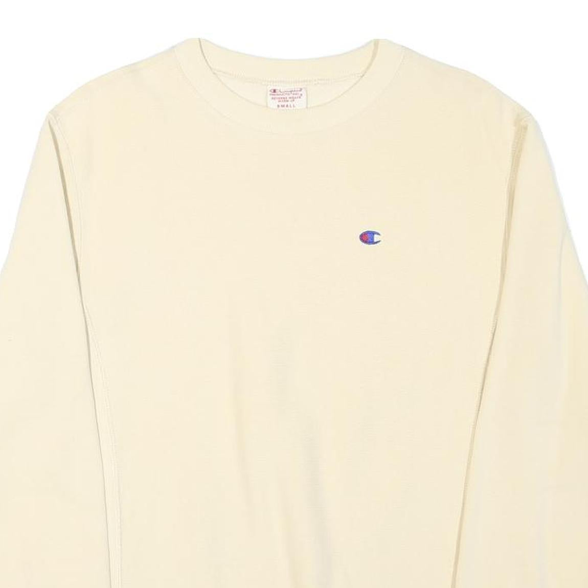 CHAMPION Mens Cream Crew Neck S Cotton Blend Pullover Sweatshirt Classic Logo