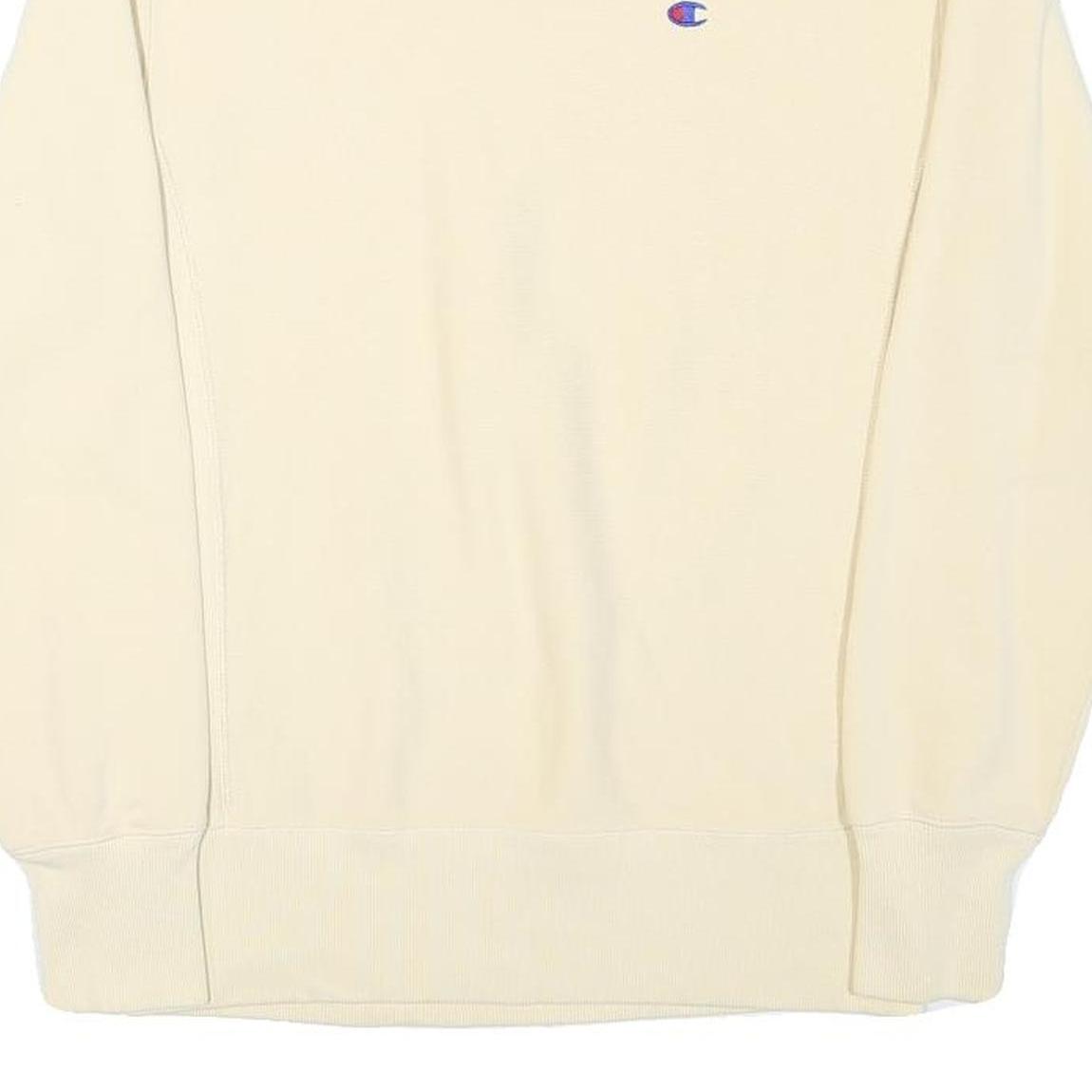CHAMPION Mens Cream Crew Neck S Cotton Blend Pullover Sweatshirt Classic Logo