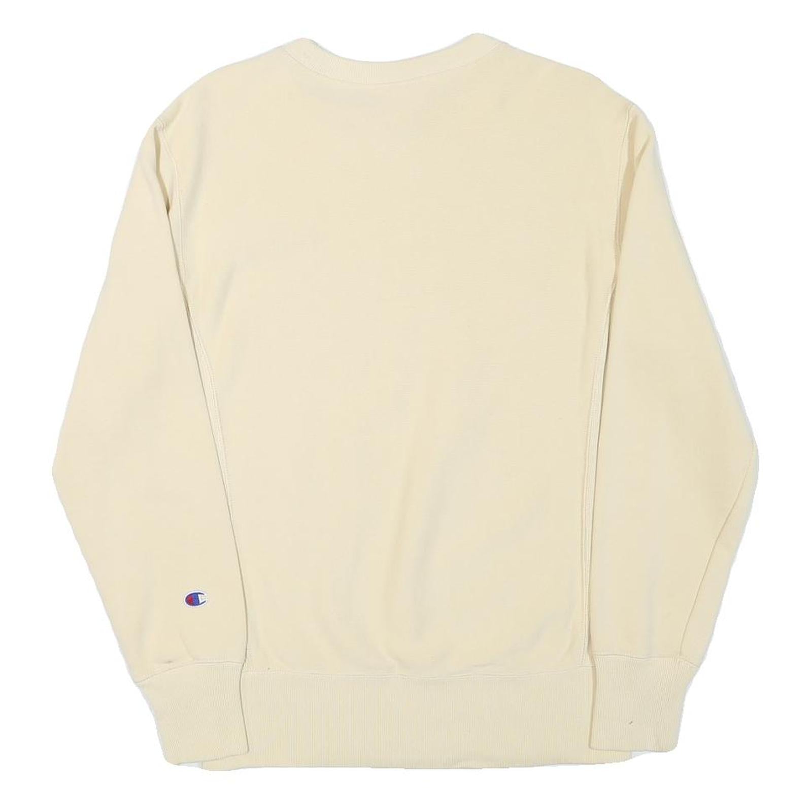 CHAMPION Mens Cream Crew Neck S Cotton Blend Pullover Sweatshirt Classic Logo