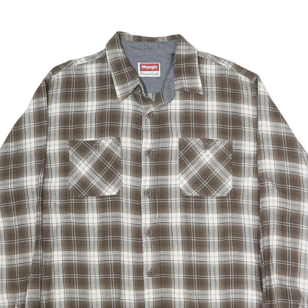 WRANGLER Mens Brown & White Check Shirt XL Cotton Casual Long Sleeve Button