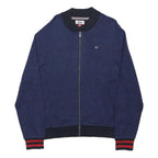 TOMMY HILFIGER Mens Blue Navy Bomber Jacket L Cotton Blend Plain Zip Retro