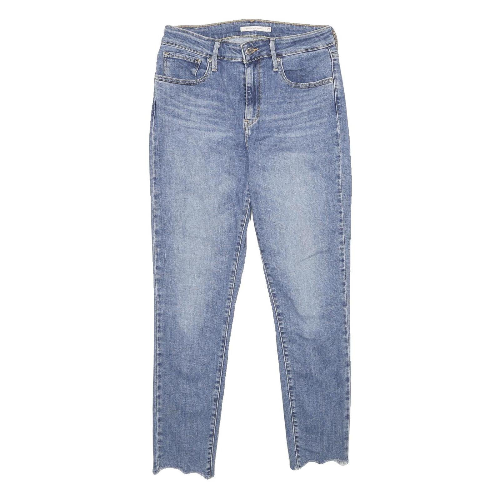 LEVI'S 721 High Rise Skinny Womens Jeans Blue Slim Denim W28 L27 Scalloped Hem