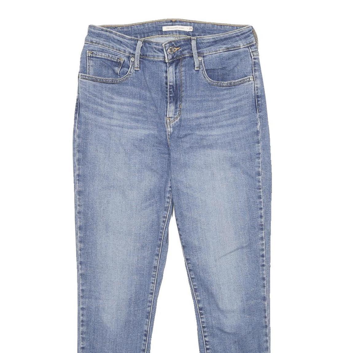 LEVI'S 721 High Rise Skinny Womens Jeans Blue Slim Denim W28 L27 Scalloped Hem