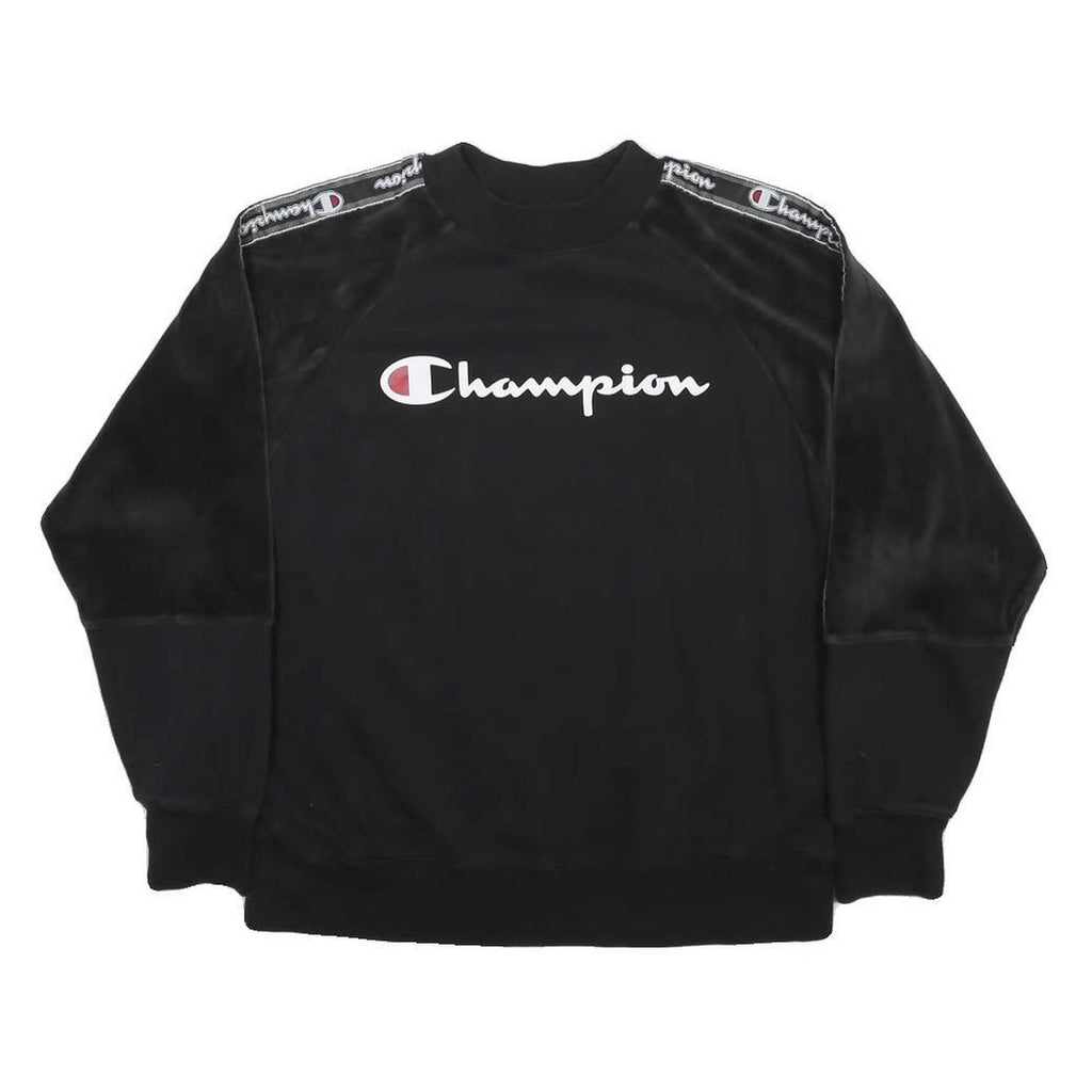 CHAMPION Womens Black Logo Tape Crew Neck M Sweatshirt Cotton Blend Soft