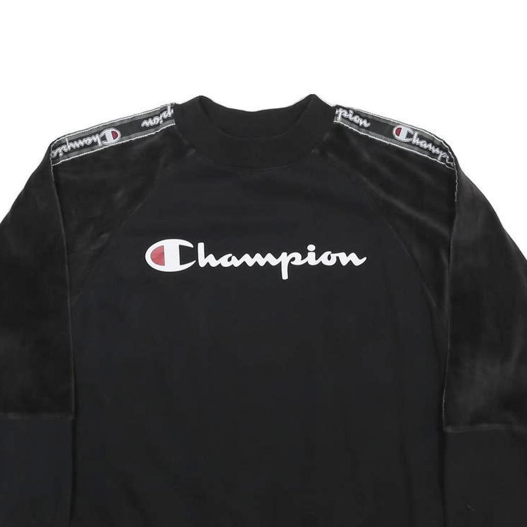 CHAMPION Womens Black Logo Tape Crew Neck M Sweatshirt Cotton Blend Soft