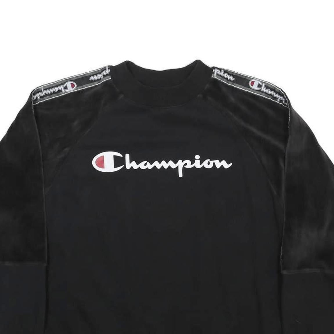 CHAMPION Womens Black Logo Tape Crew Neck M Sweatshirt Cotton Blend Soft
