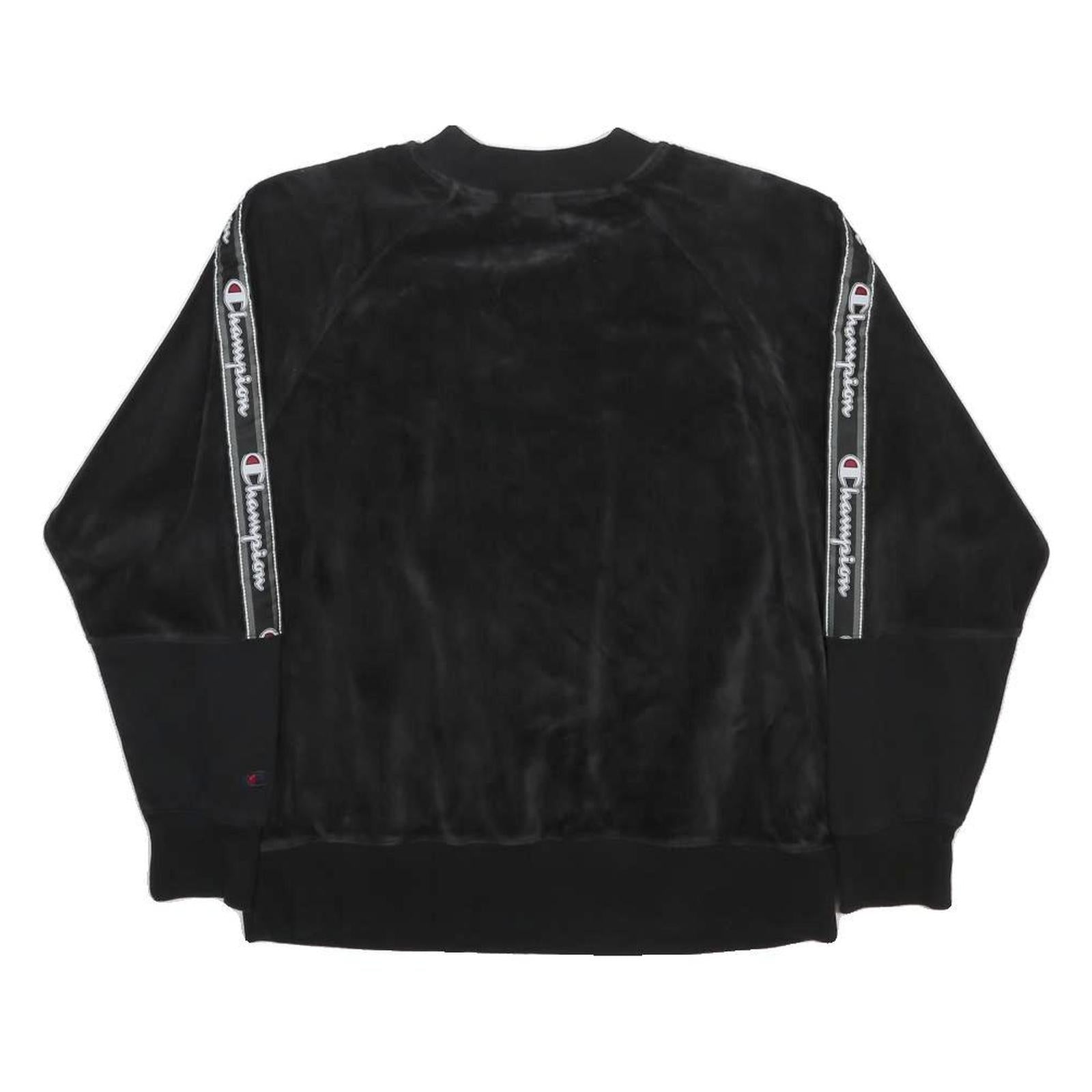 CHAMPION Womens Black Logo Tape Crew Neck M Sweatshirt Cotton Blend Soft