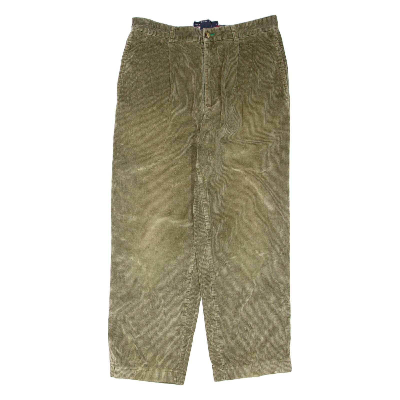 TOMMY HILFIGER Womens Corduroy Trousers Green Regular Tapered W32 L30