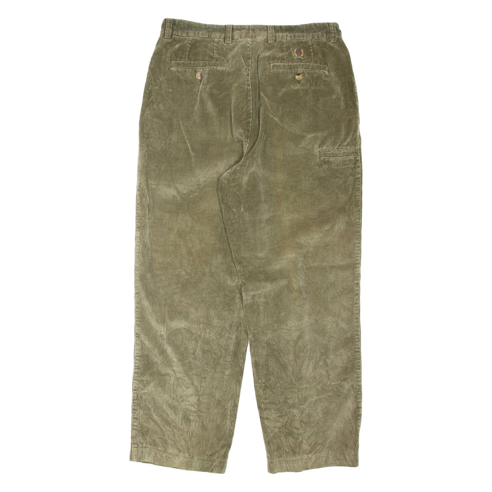 TOMMY HILFIGER Womens Corduroy Trousers Green Regular Tapered W32 L30