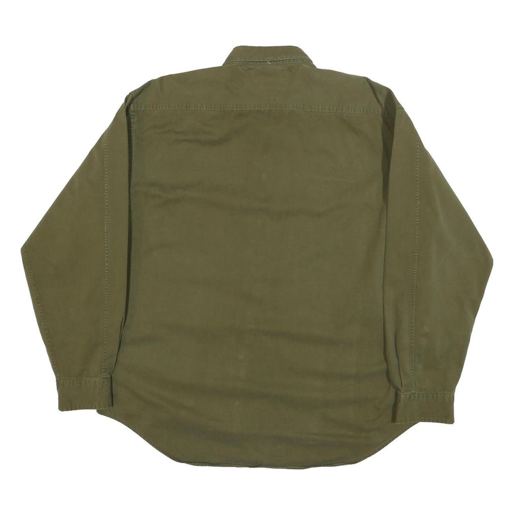 TOMMY HILFIGER Mens Green Long Sleeve Button Cotton Shirt L Casual Workwear