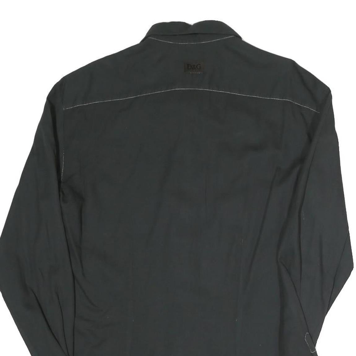 D&G Mens Black Cotton Blend Shirt S Designer Contrast Stitching Long Sleeve