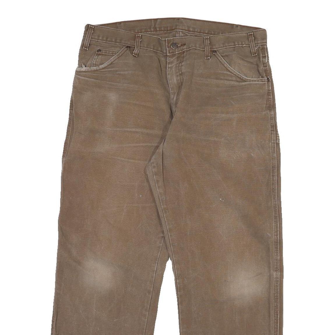 DICKIES Mens Cotton Blend Brown Regular Leg Trousers W36 L30 Workwear Zip