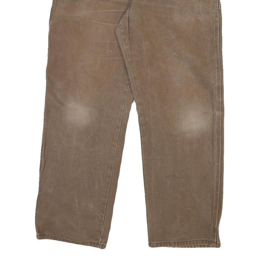 DICKIES Mens Cotton Blend Brown Regular Leg Trousers W36 L30 Workwear Zip
