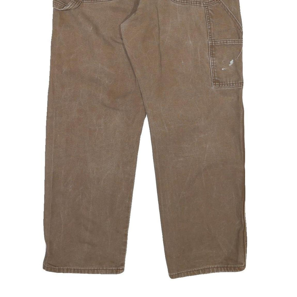 DICKIES Mens Cotton Blend Brown Regular Leg Trousers W36 L30 Workwear Zip