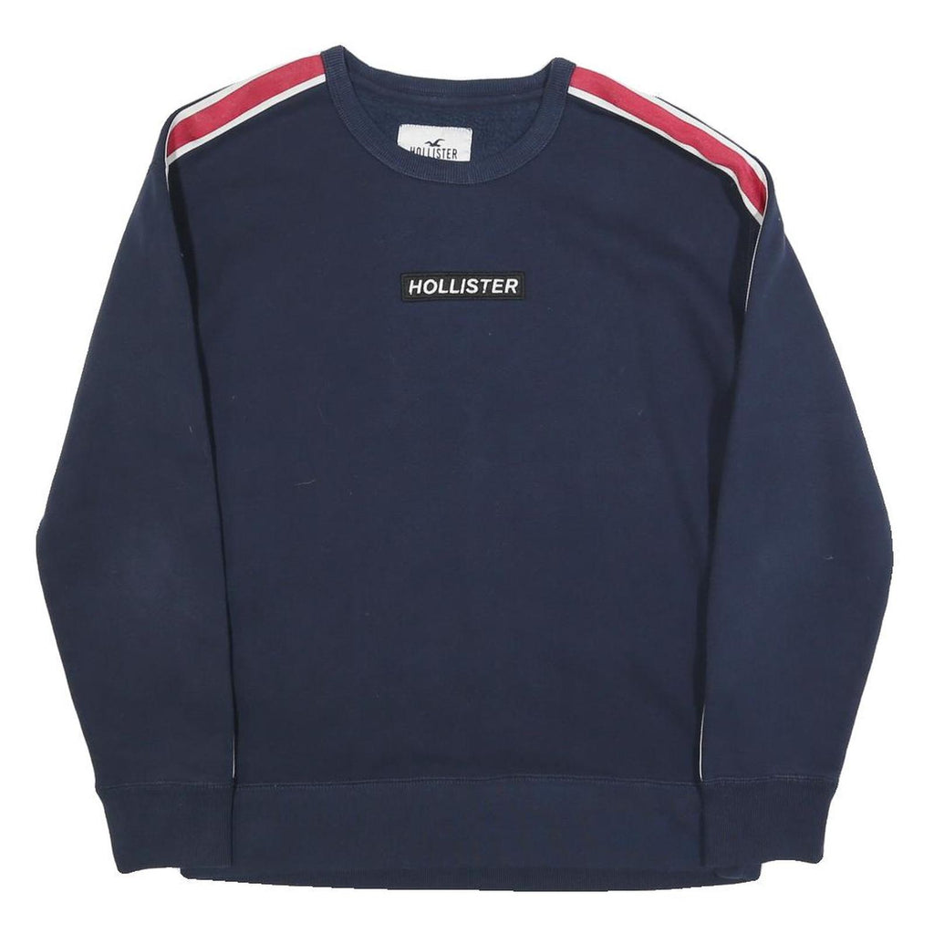HOLLISTER Mens Navy Blue Crew Neck S Cotton Blend Sweatshirt Striped Sleeve