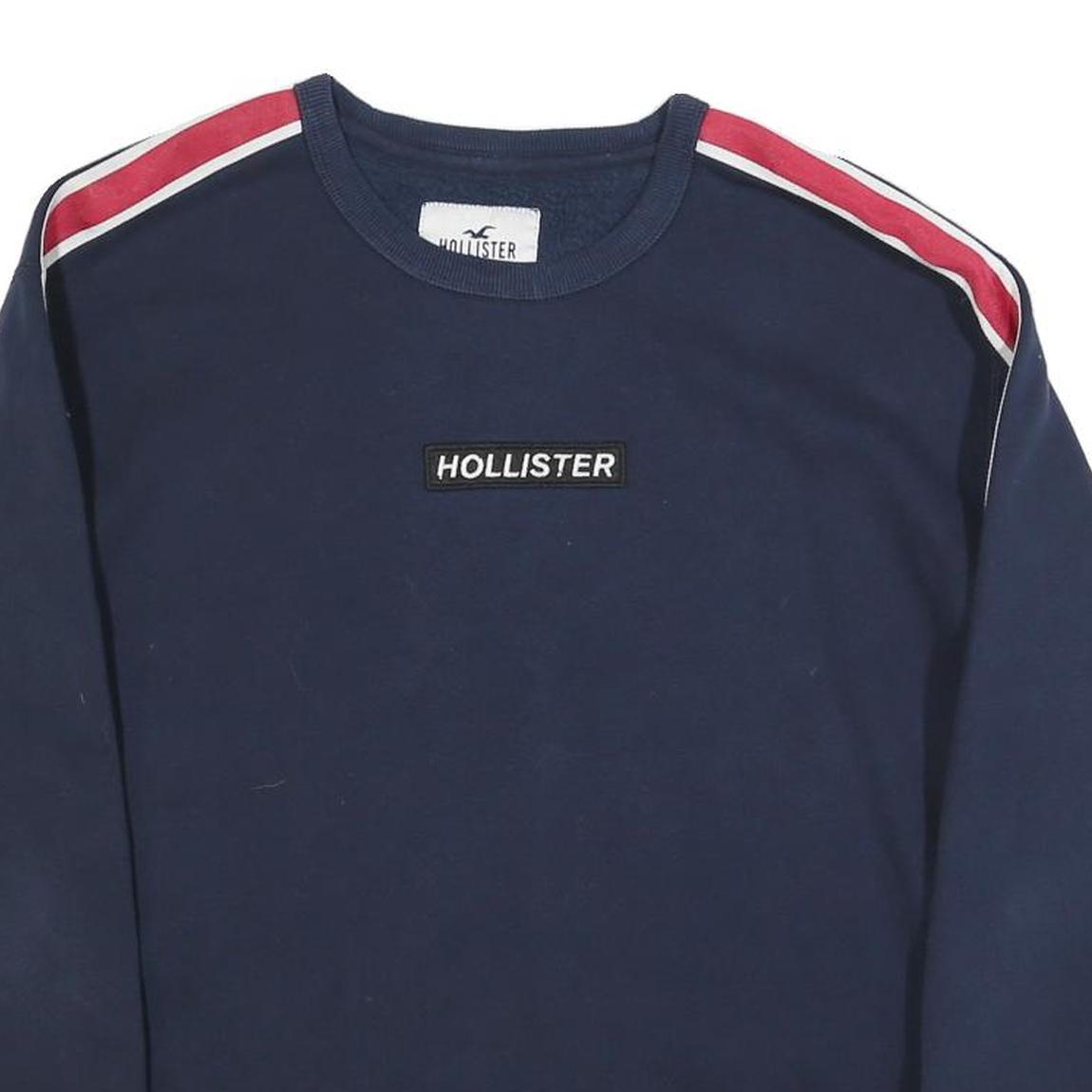 HOLLISTER Mens Navy Blue Crew Neck S Cotton Blend Sweatshirt Striped Sleeve