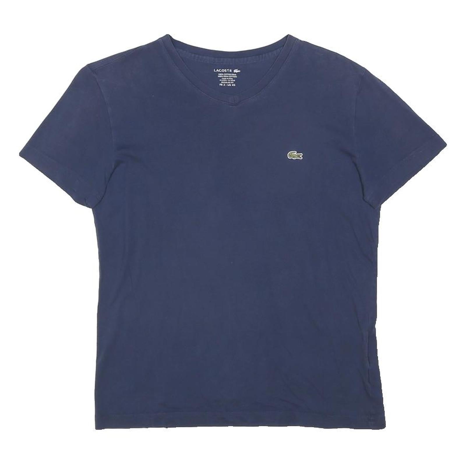 LACOSTE Mens Blue V-Neck T-Shirt XS Short Sleeve Cotton Classic Logo