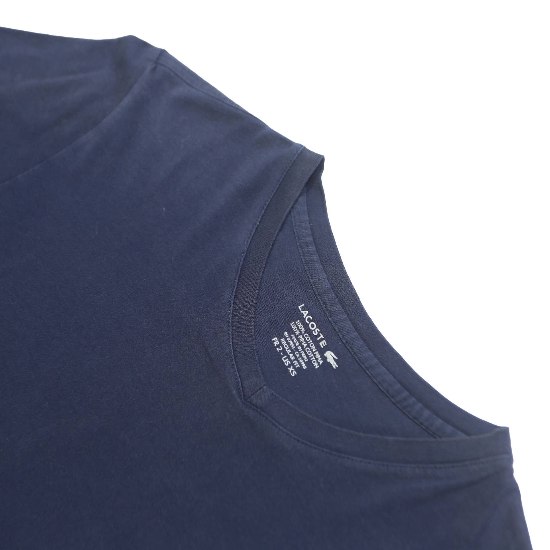 LACOSTE Mens Blue V-Neck T-Shirt XS Short Sleeve Cotton Classic Logo