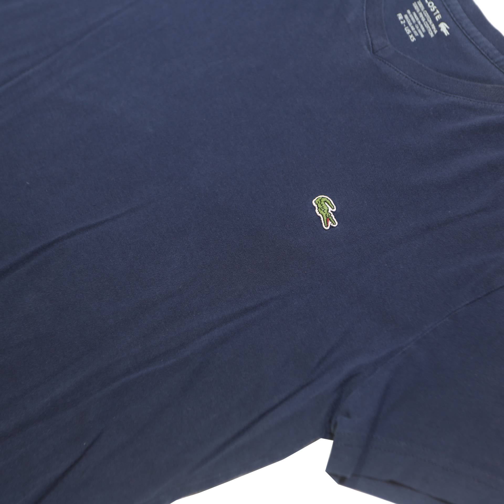 LACOSTE Mens Blue V-Neck T-Shirt XS Short Sleeve Cotton Classic Logo
