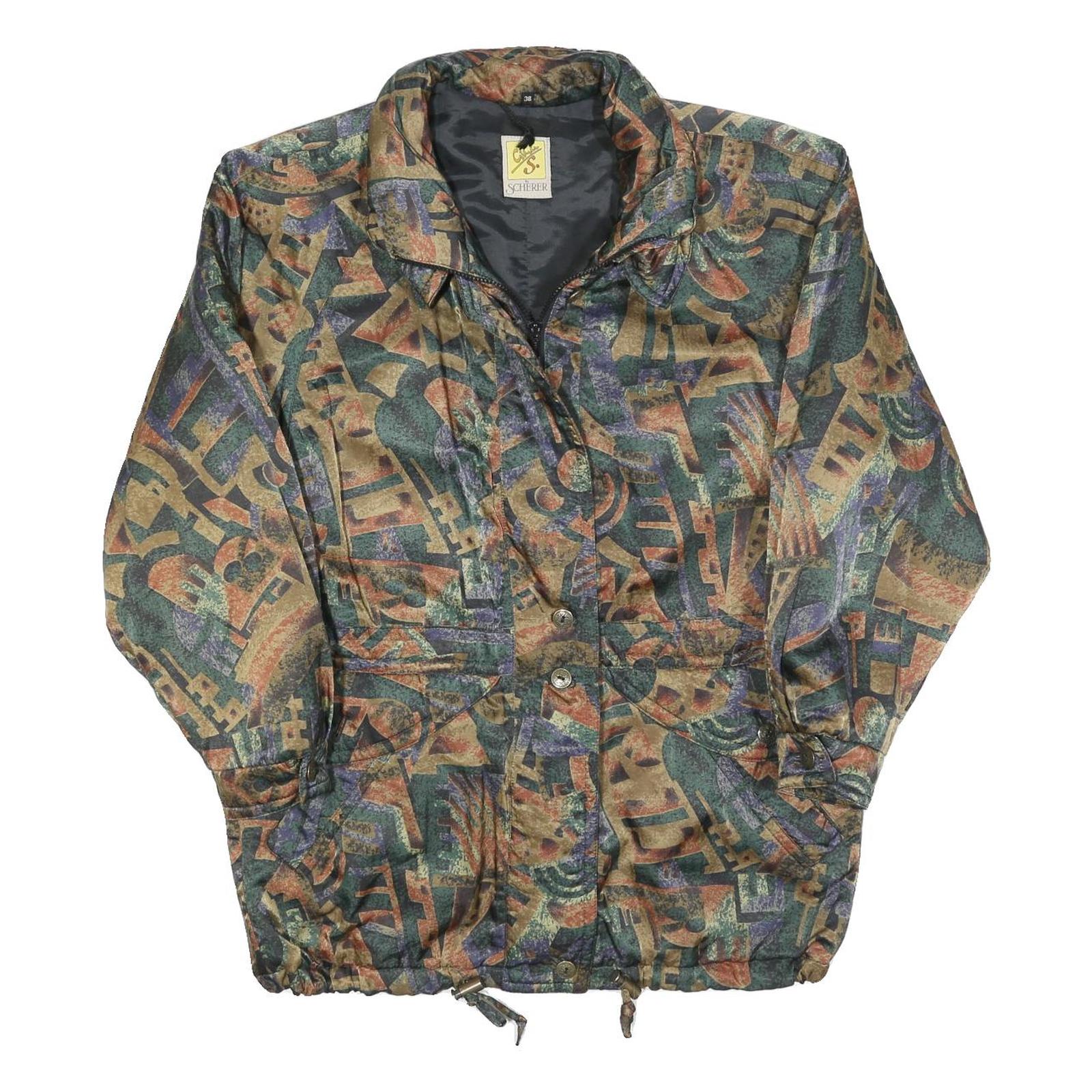 SCHERER Womens Green & Brown Abstract Print Jacket S Polyester Blend Zip