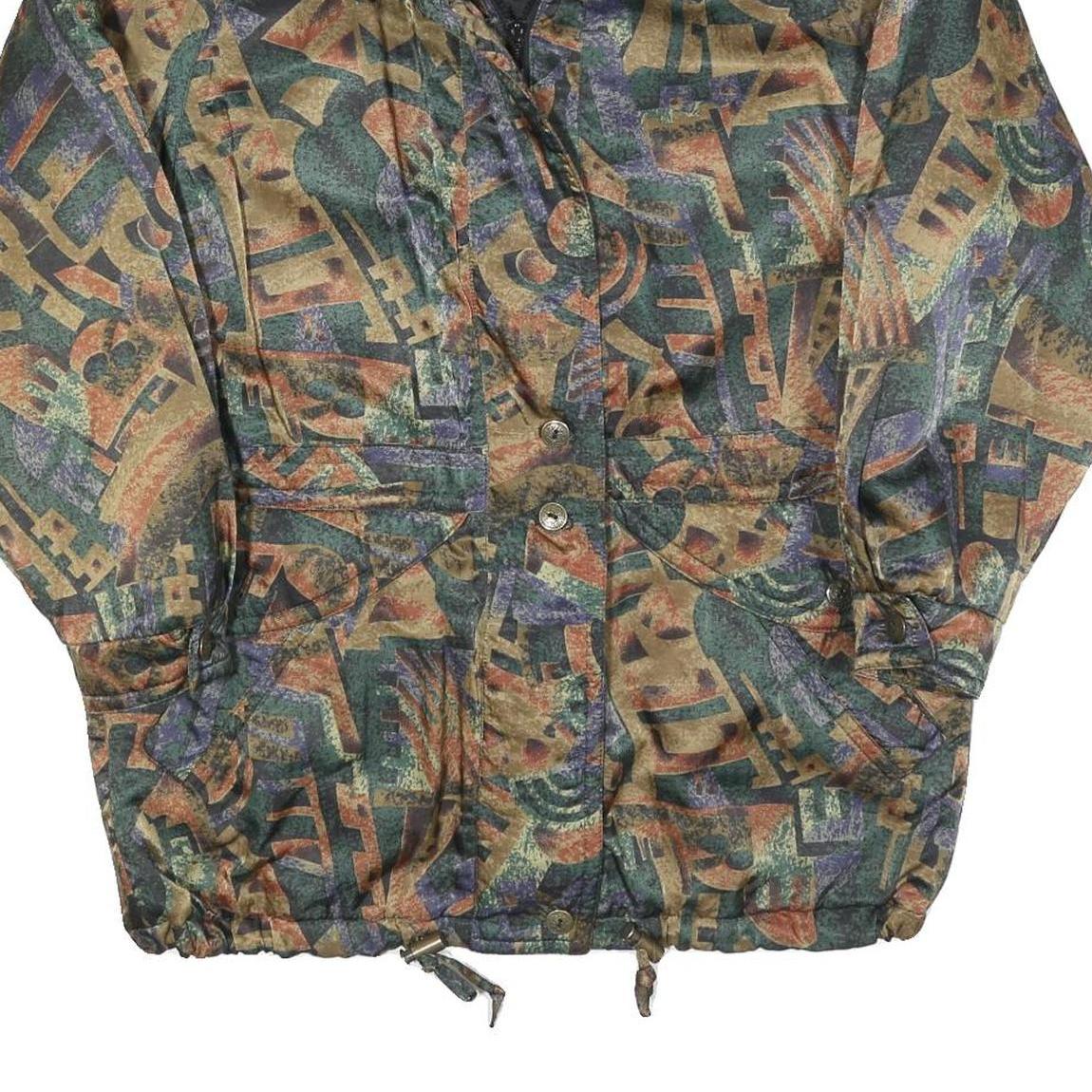 SCHERER Womens Green & Brown Abstract Print Jacket S Polyester Blend Zip