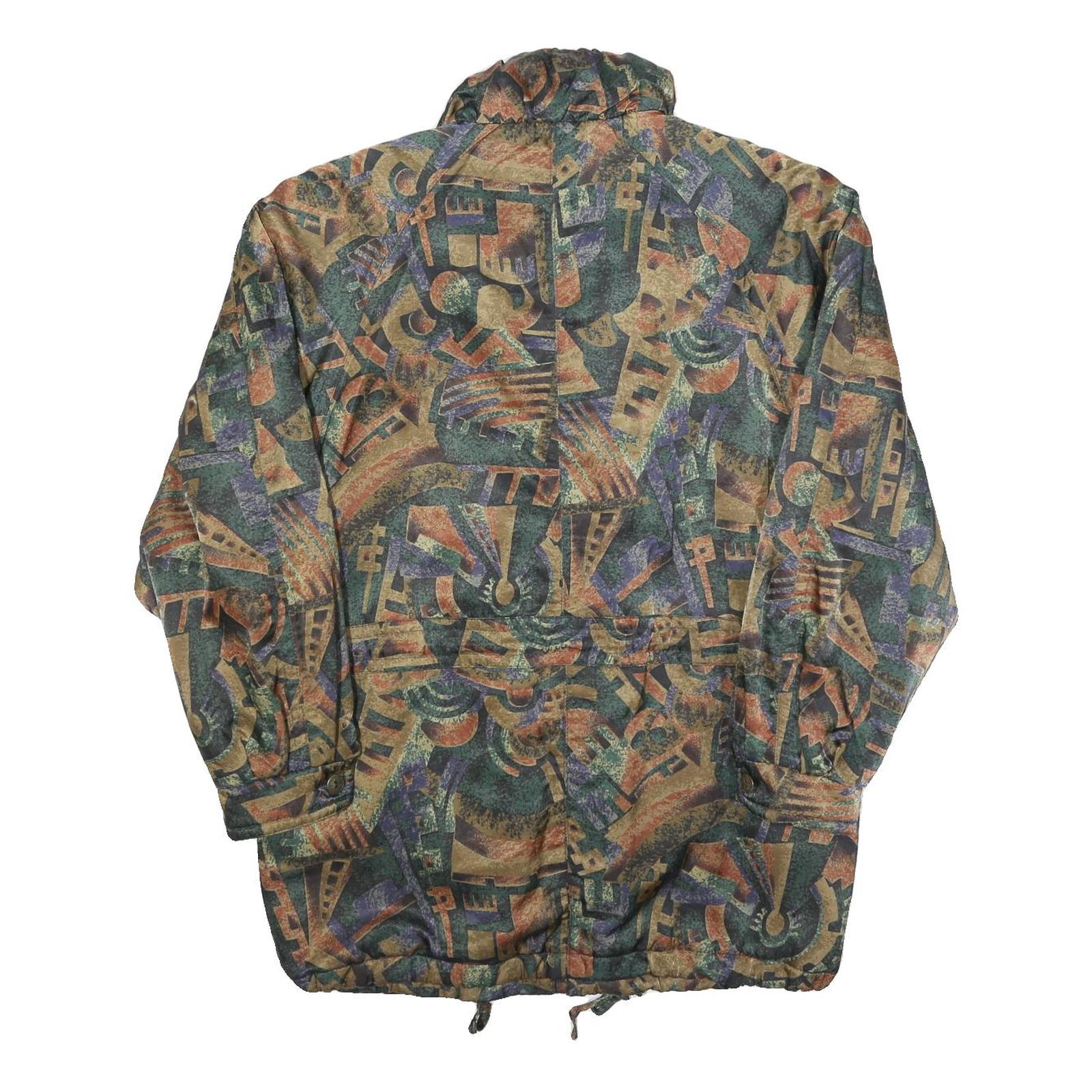 SCHERER Womens Green & Brown Abstract Print Jacket S Polyester Blend Zip