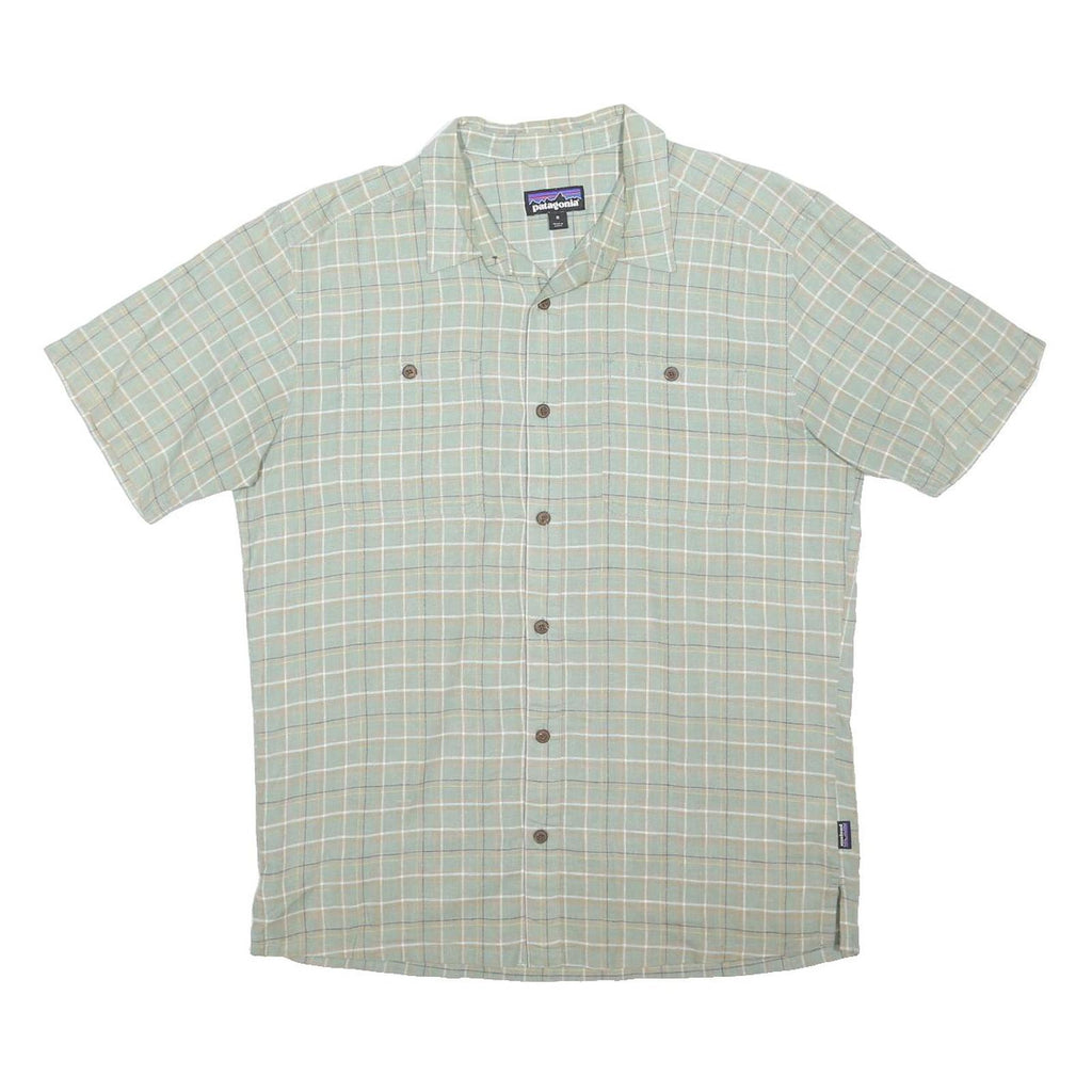 PATAGONIA Mens Green Check Shirt M Cotton Blend Casual Short Sleeve