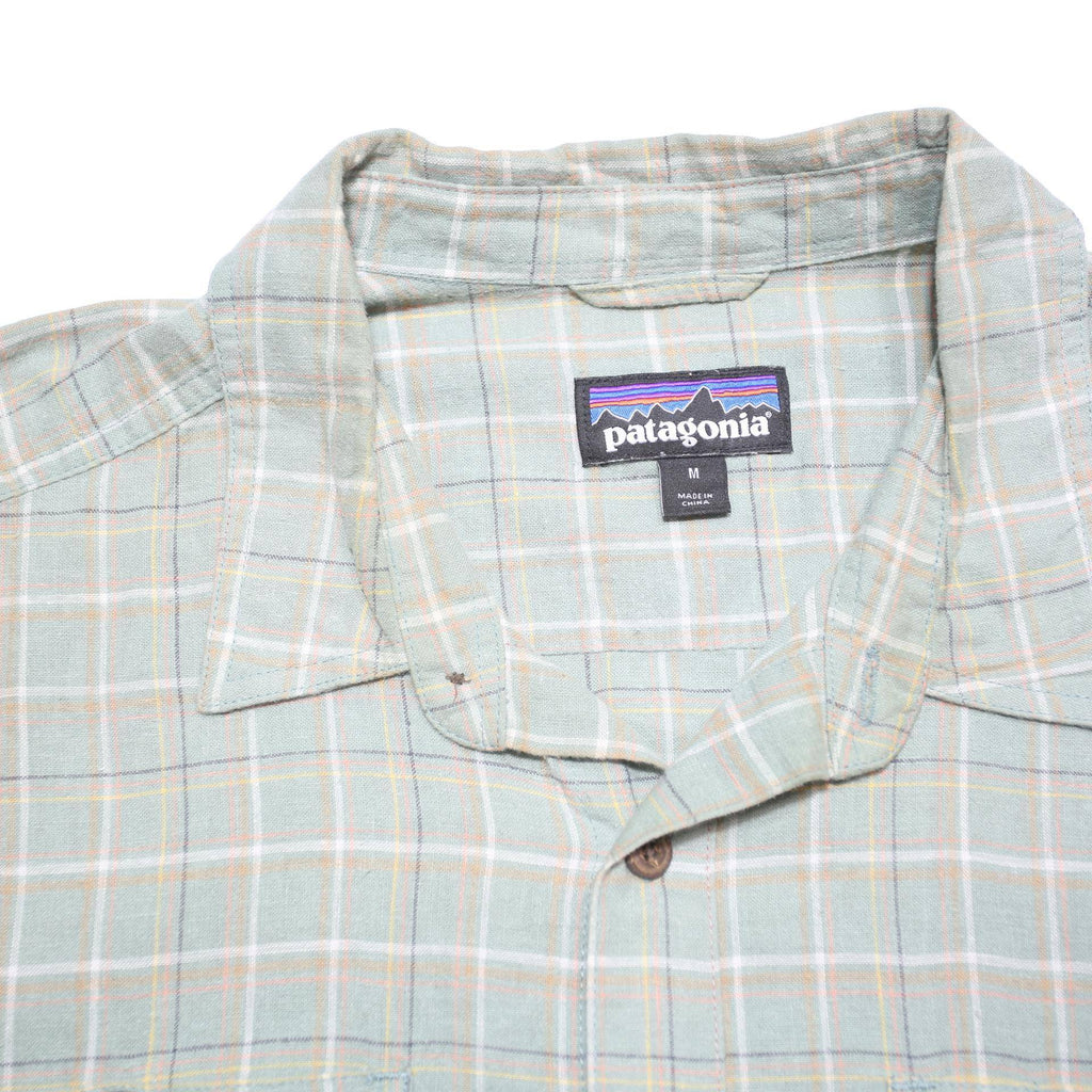 PATAGONIA Mens Green Check Shirt M Cotton Blend Casual Short Sleeve