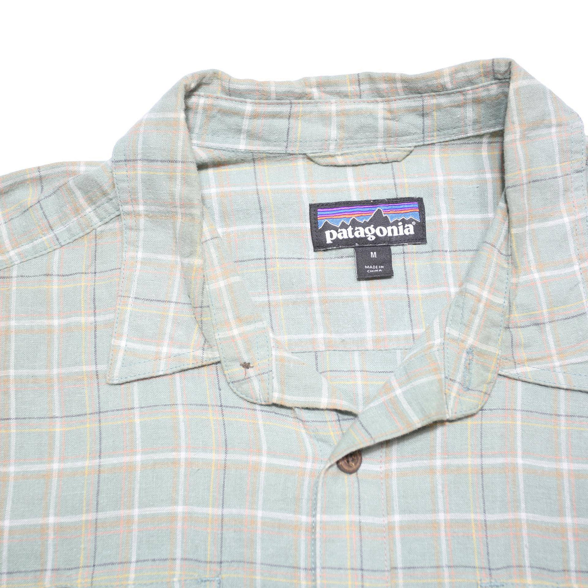 PATAGONIA Mens Green Check Shirt M Cotton Blend Casual Short Sleeve