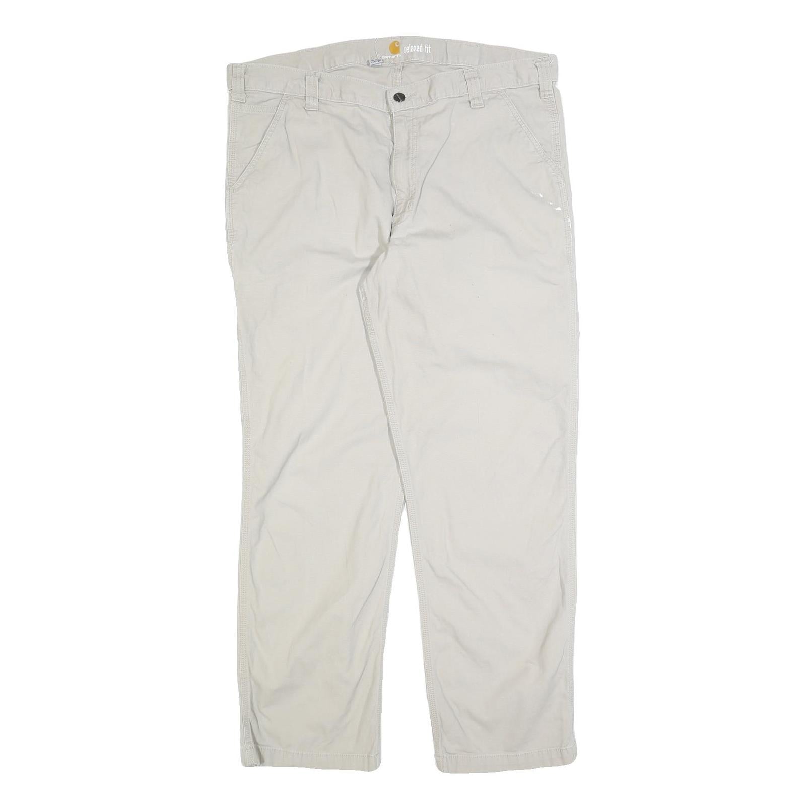 CARHARTT Mens Beige Relaxed Jeans Cotton Blend W38 L32 Workwear Zip Closure