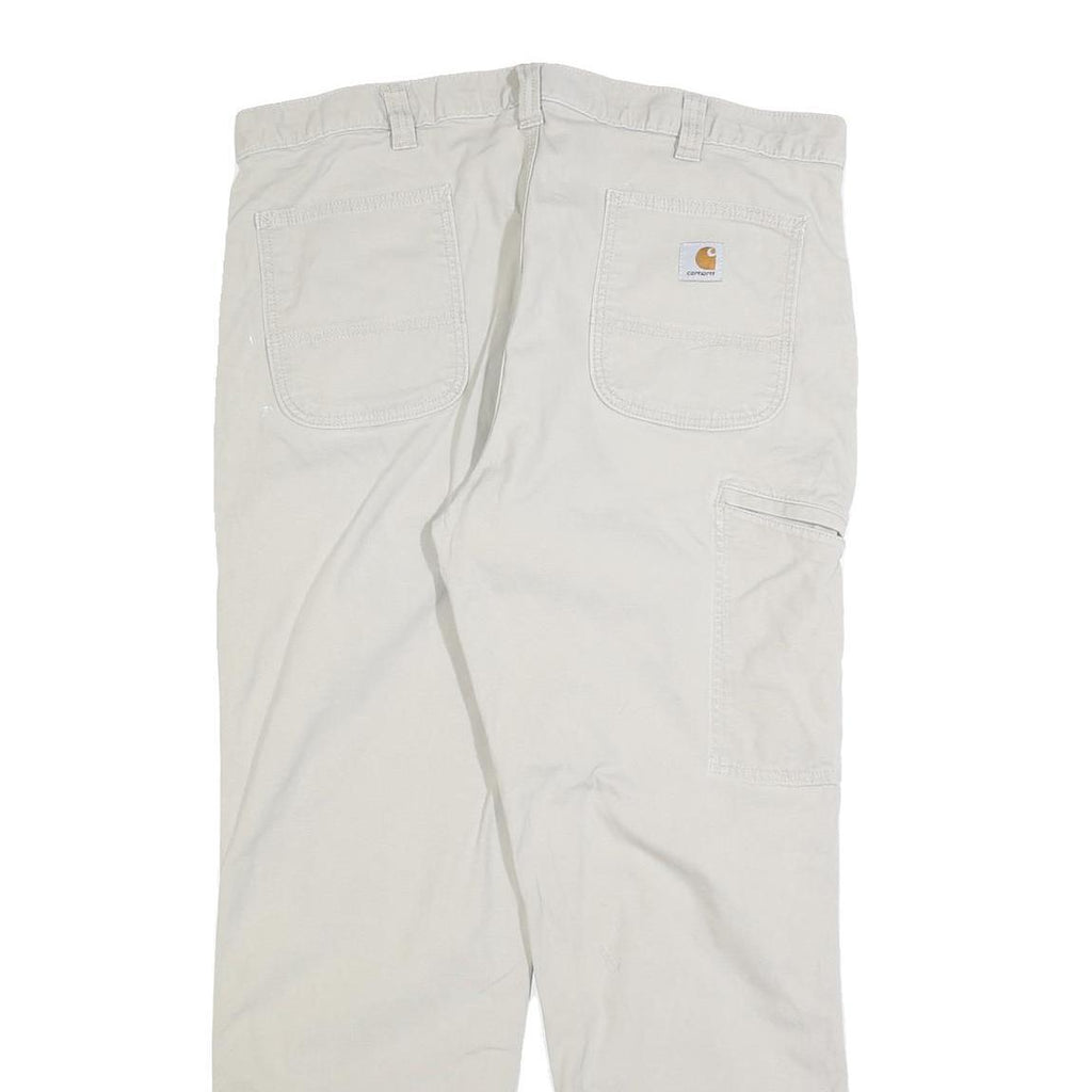 CARHARTT Mens Beige Relaxed Jeans Cotton Blend W38 L32 Workwear Zip Closure