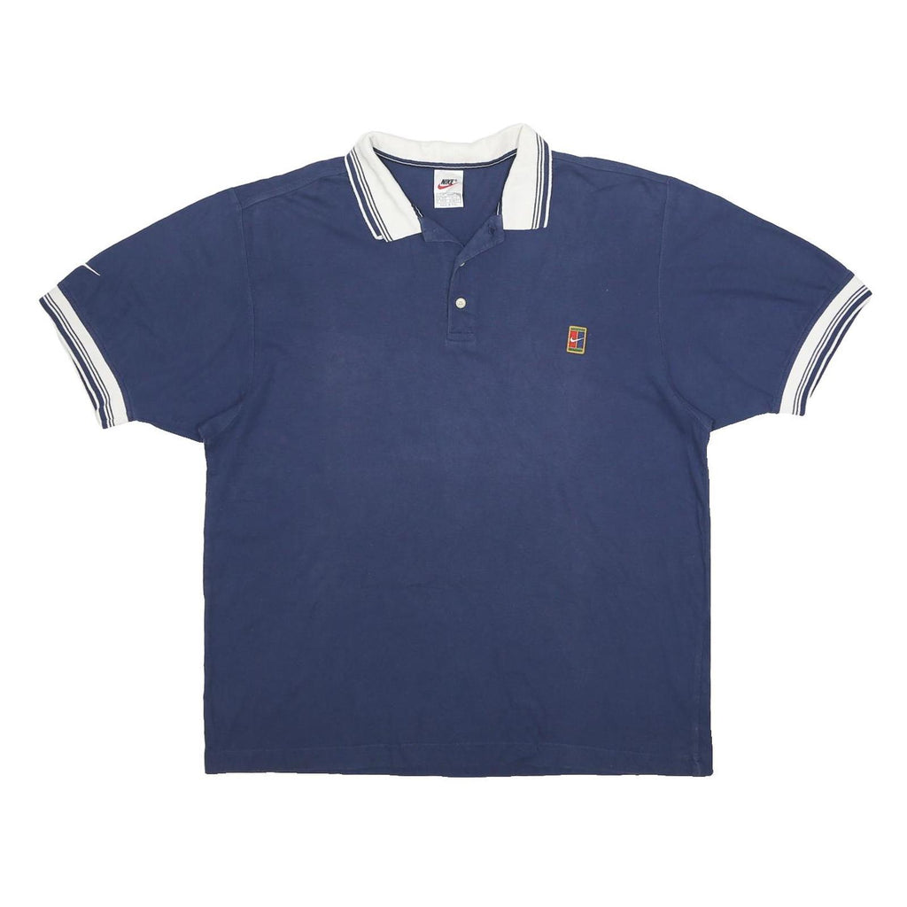 NIKE Court Mens Blue & White Striped Short Sleeve Logo M Polo Shirt Casual