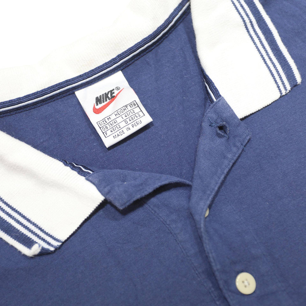 NIKE Court Mens Blue & White Striped Short Sleeve Logo M Polo Shirt Casual